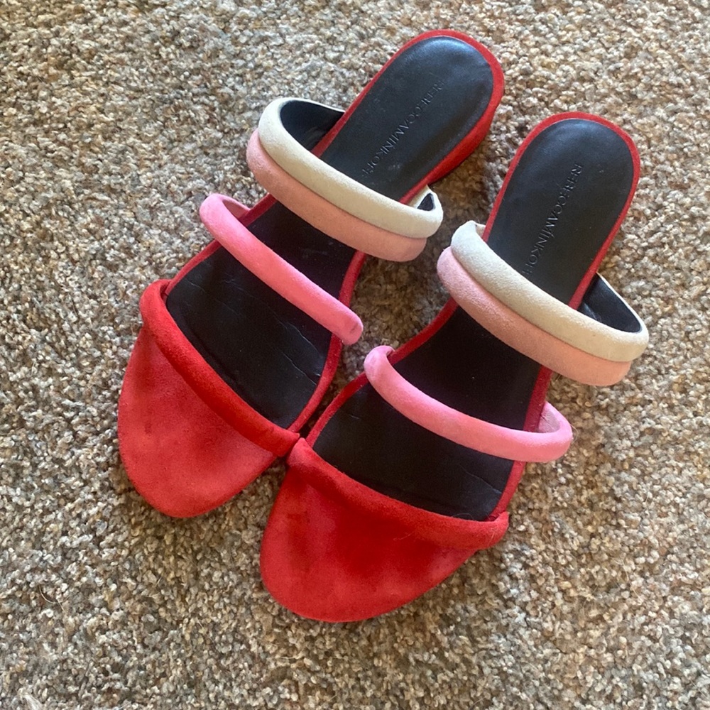 Rebecca Minkoff Strap Slide Sandals Red Pink Ombré